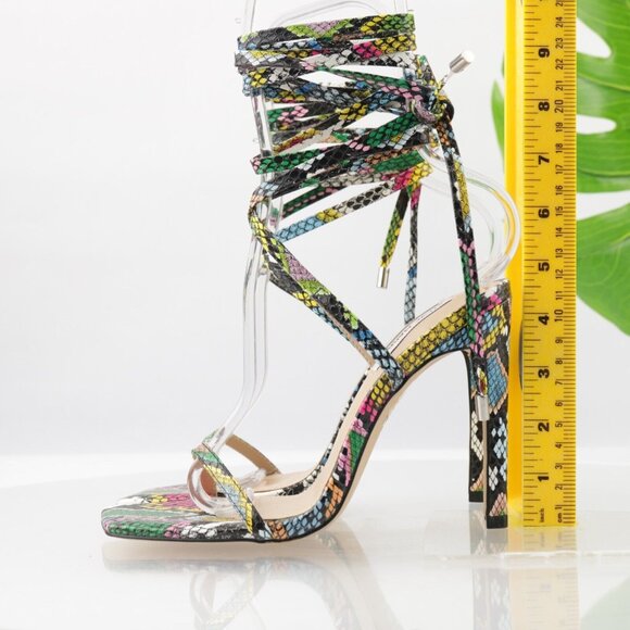 Steve Madden Womens Uplift Sandal Size 7.5 Multicolor Snake Strappy Ankle Wrap - Picture 7 of 13